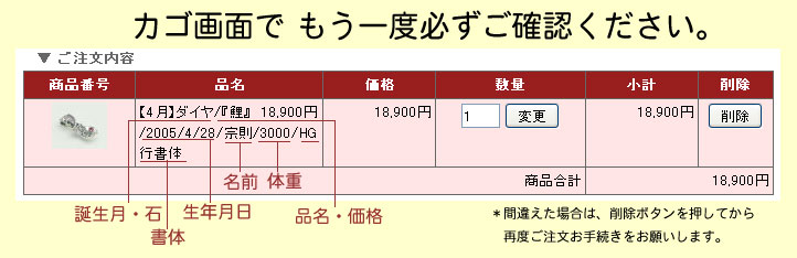 カゴ画面で、もう一度確認